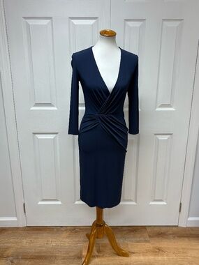 D.Exterior Navy Blue Long Sleeve Midi Sheath Dress - Size 42 Italy ( size 6 US)